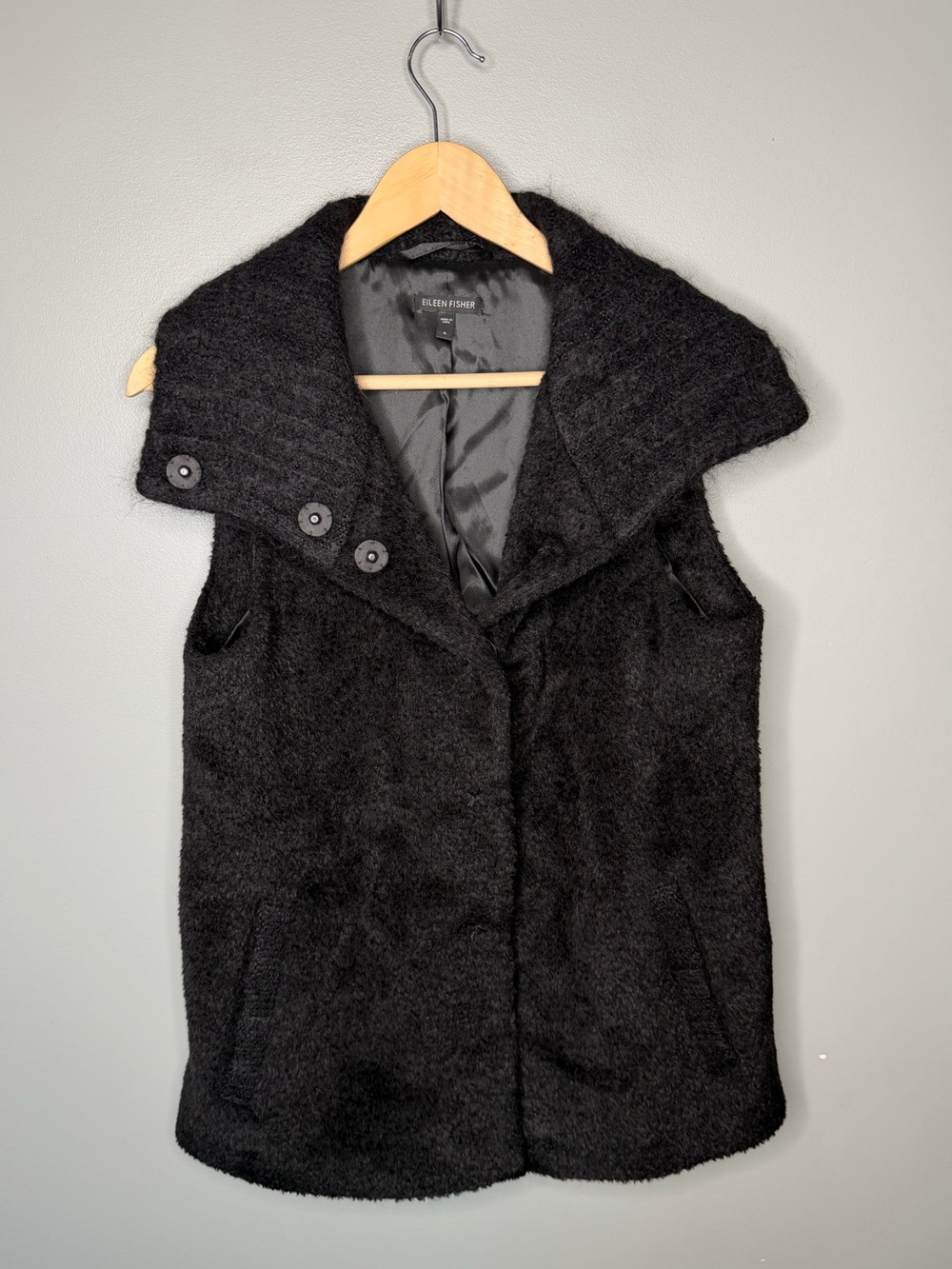 Eileen Fisher Wool Suri Alpaca Soft Snap Button Vest - Picture 2 of 10